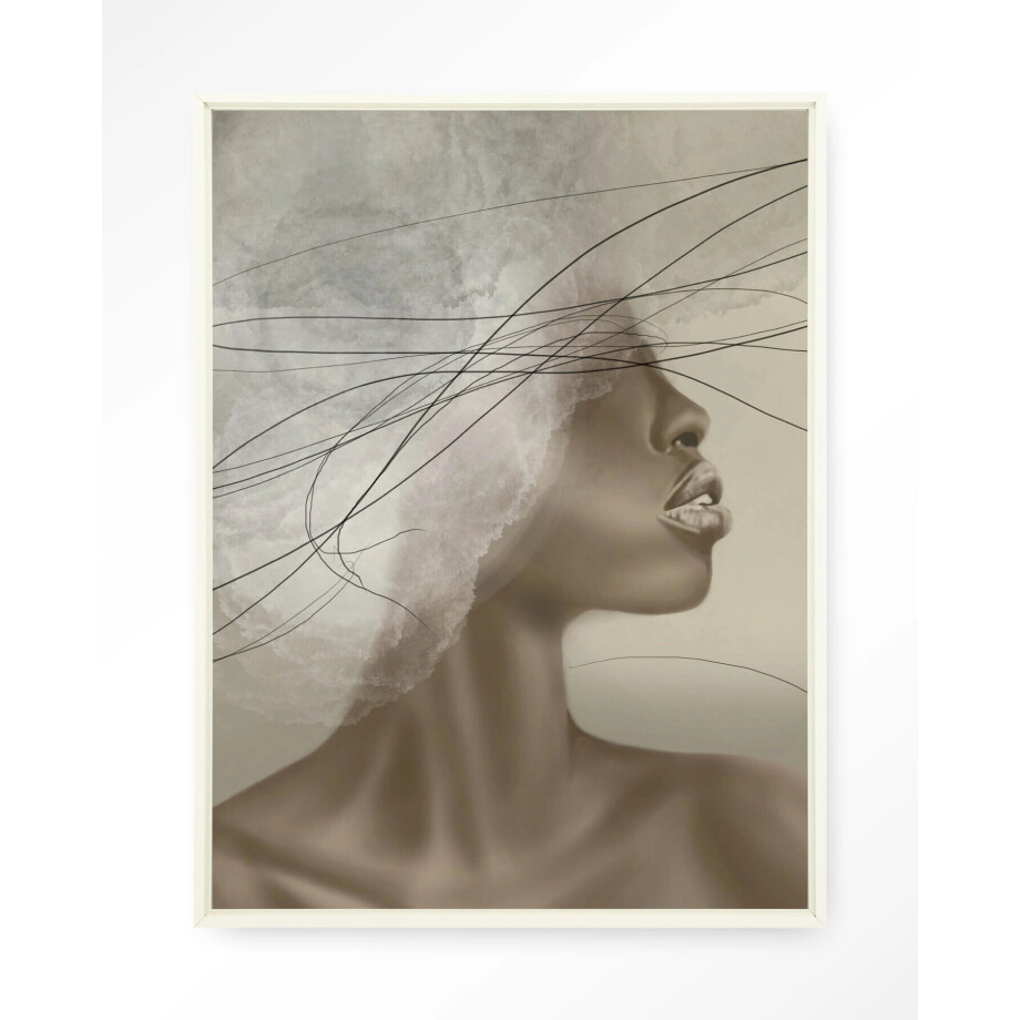 Urban Cotton Wandkleed 'Cloudy Thoughts' 110 x 145cm in Floating Frame - off white afbeelding 