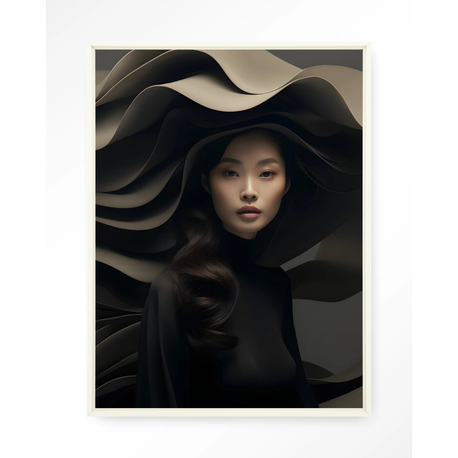 Urban Cotton Wandkleed 'Dark Flow' 110 x 145cm in Floating Frame - off white afbeelding 
