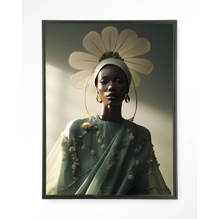 Urban Cotton Wandkleed 'Editorial Flower' 110 x 145cm in Floating Frame - black afbeelding 