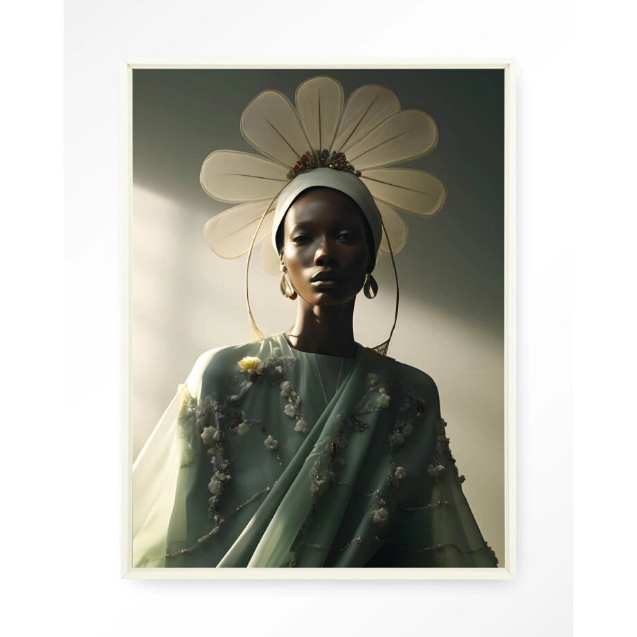 Urban Cotton Wandkleed 'Editorial Flower' 110 x 145cm in Floating Frame - off white afbeelding 