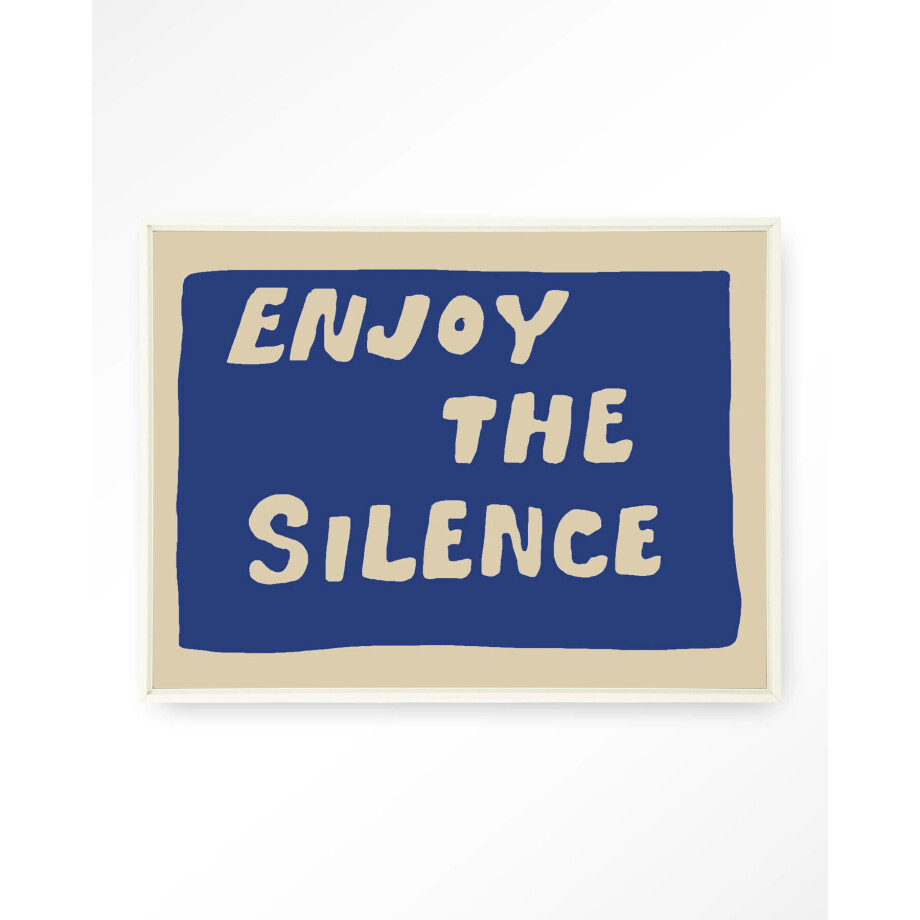 Urban Cotton Wandkleed 'Enjoy The Silence Blue' 80 x 110cm in Floating Frame - off white afbeelding 
