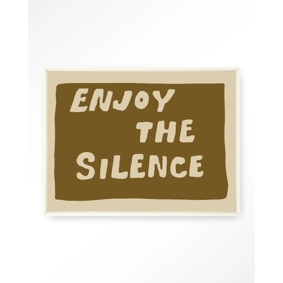 Urban Cotton Wandkleed 'Enjoy The Silence Green' 80 x 110cm in Floating Frame - off white afbeelding 