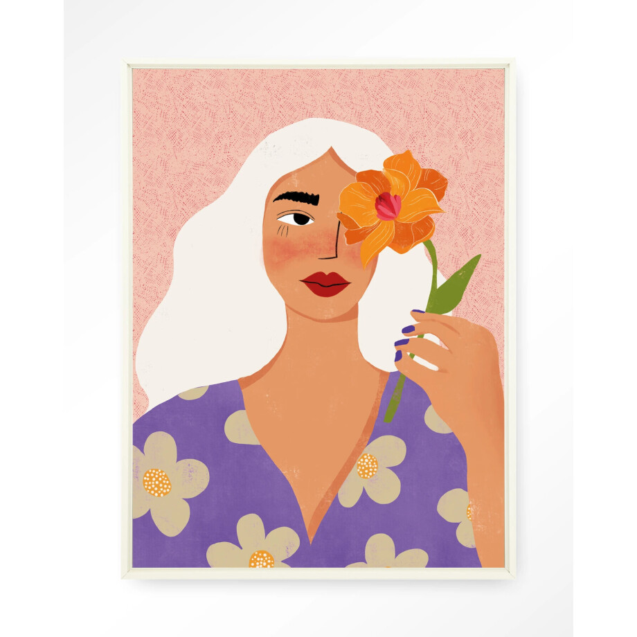 Urban Cotton Wandkleed 'Flower Girly' 110 x 145cm in Floating Frame - off white afbeelding 