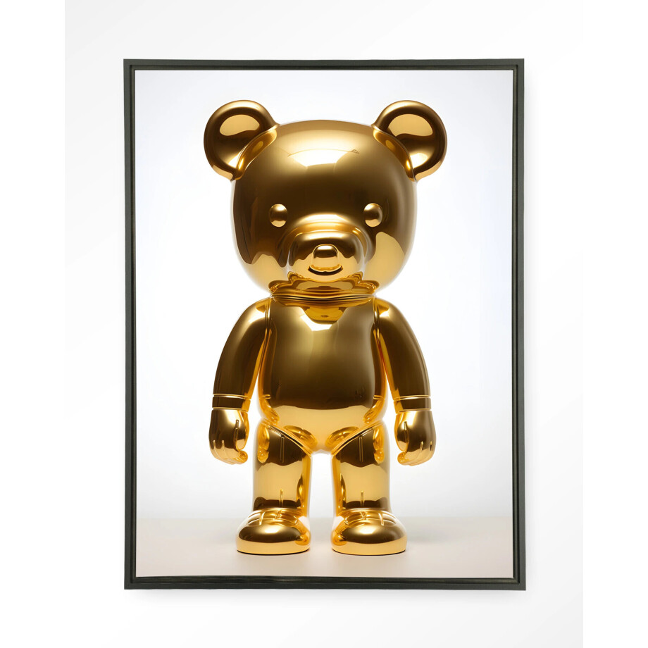 Urban Cotton Wandkleed 'Golden Teddybear' 80 x 110cm in Floating Frame - black afbeelding 