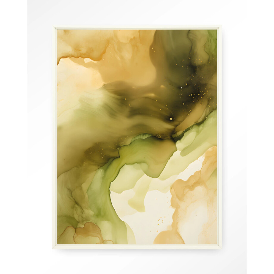 Urban Cotton Wandkleed 'Green Flow' 110 x 145cm in Floating Frame - off white afbeelding 