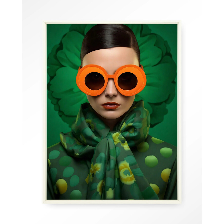 Urban Cotton Wandkleed 'Green Flower' 110 x 145cm in Floating Frame - off white afbeelding 