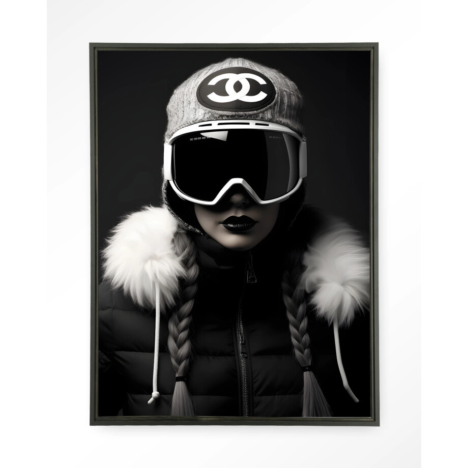 Urban Cotton Wandkleed 'Luxury Snow Girl' 80 x 110cm in Floating Frame - black afbeelding 