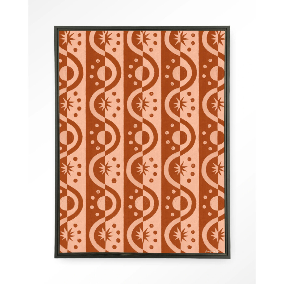Urban Cotton Wandkleed 'Moon BlockPrint' 110 x 145cm in Floating Frame - black afbeelding 