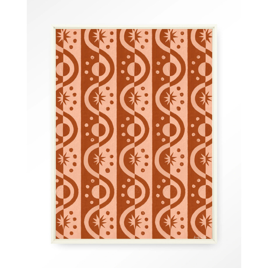 Urban Cotton Wandkleed 'Moon BlockPrint' 110 x 145cm in Floating Frame - off white afbeelding 