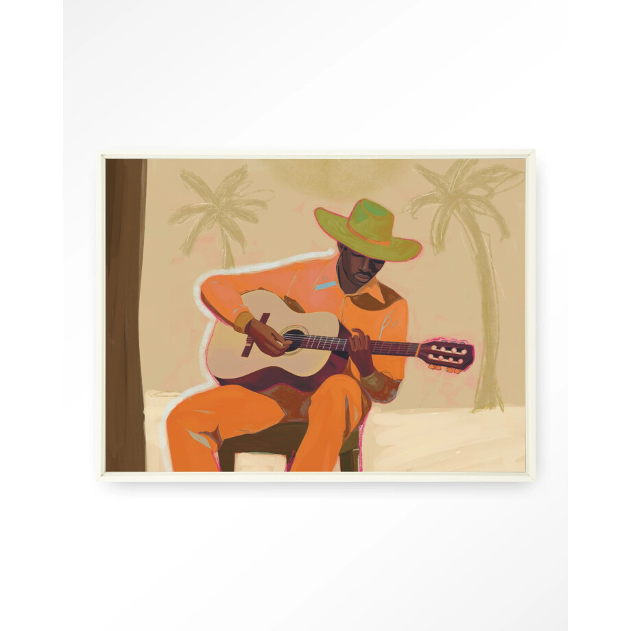 Urban Cotton Wandkleed 'Musician 2' 80 x 110cm in Floating Frame - off white afbeelding 