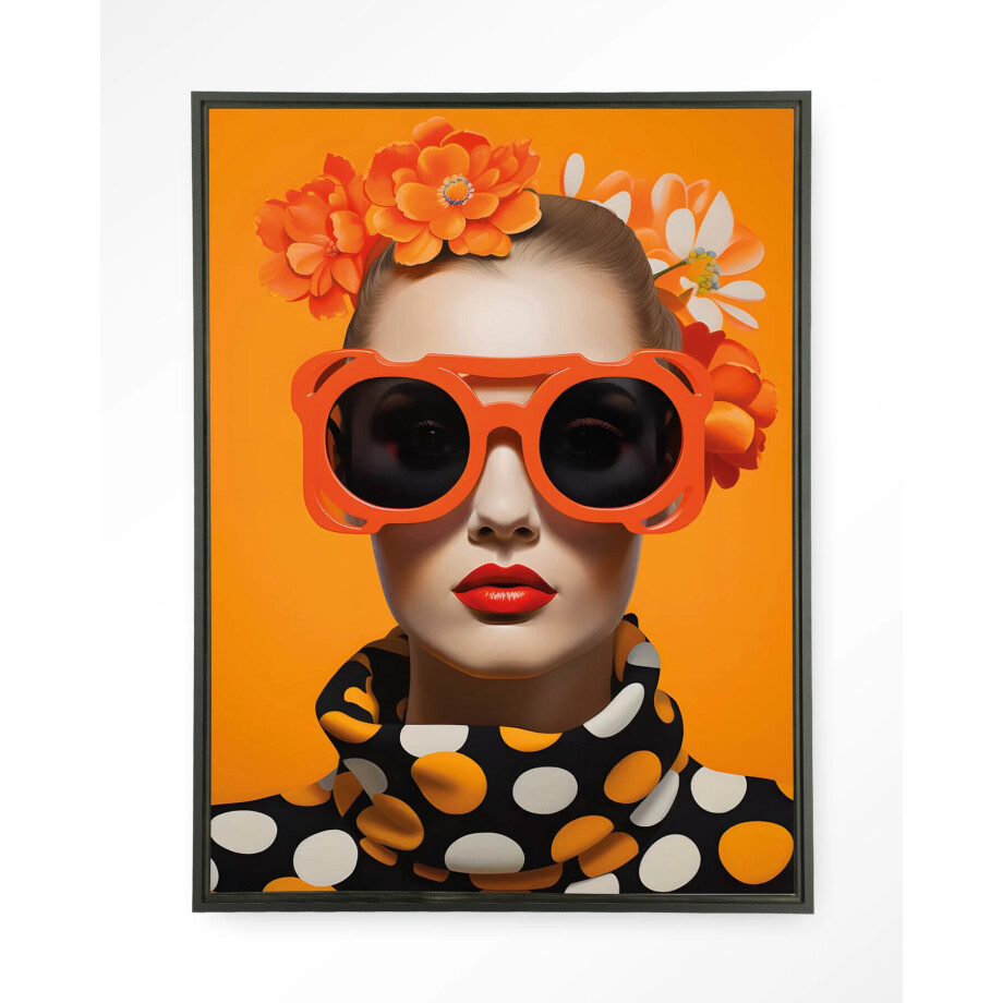Urban Cotton Wandkleed 'Orange Flower' 145 x 190cm in Floating Frame - black afbeelding 