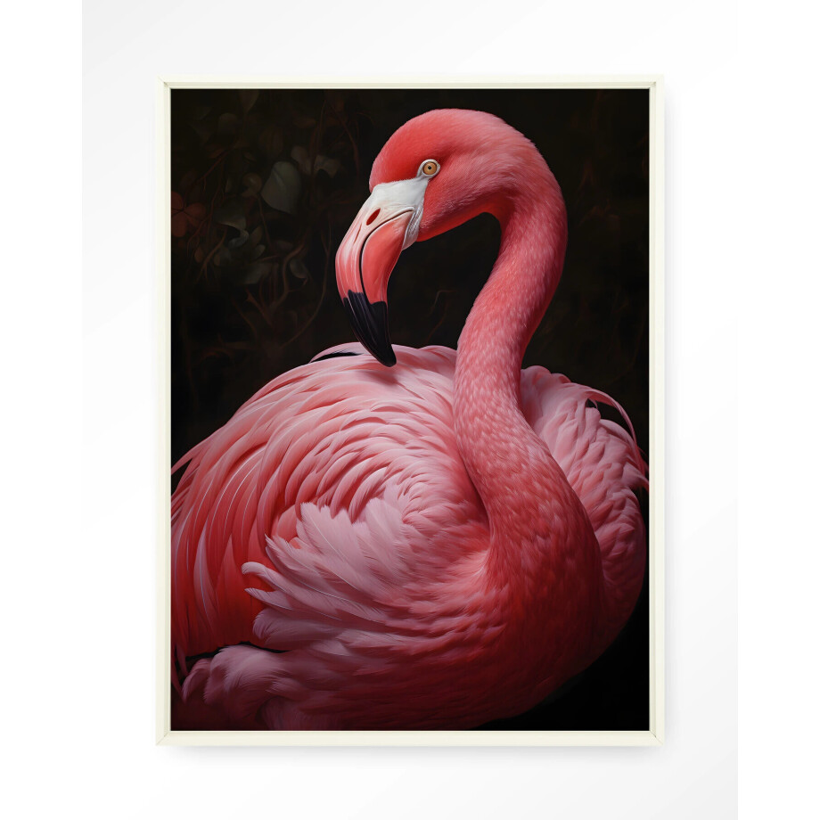 Urban Cotton Wandkleed 'Pink Flamingo' 145 x 190cm in Floating Frame - off white afbeelding 