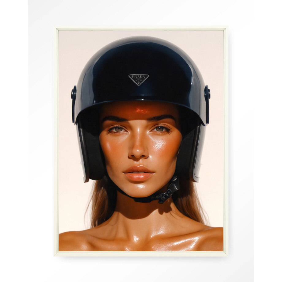 Urban Cotton Wandkleed 'Prada Helmet' 80 x 110cm in Floating Frame - off white afbeelding 