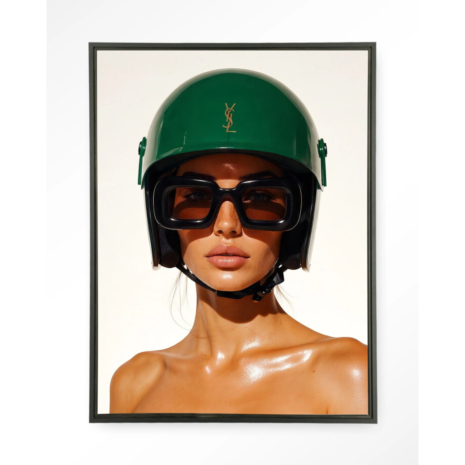Urban Cotton Wandkleed 'Saint Laurent Helmet' 145 x 190cm in Floating Frame - black afbeelding 