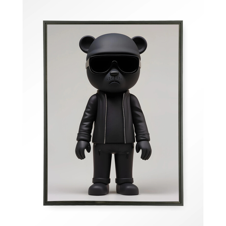 Urban Cotton Wandkleed 'Security Bear' 110 x 145cm in Floating Frame - black afbeelding 