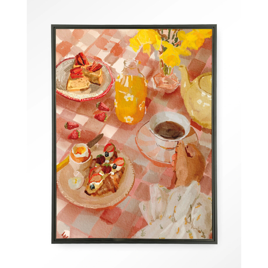 Urban Cotton Wandkleed 'Spring Breakfast' 110 x 145cm in Floating Frame - black afbeelding 