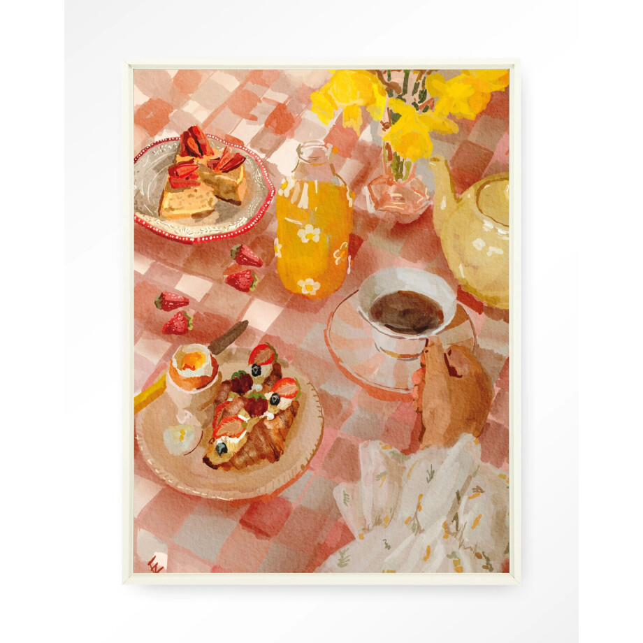 Urban Cotton Wandkleed 'Spring Breakfast' 80 x 110cm in Floating Frame - off white afbeelding 