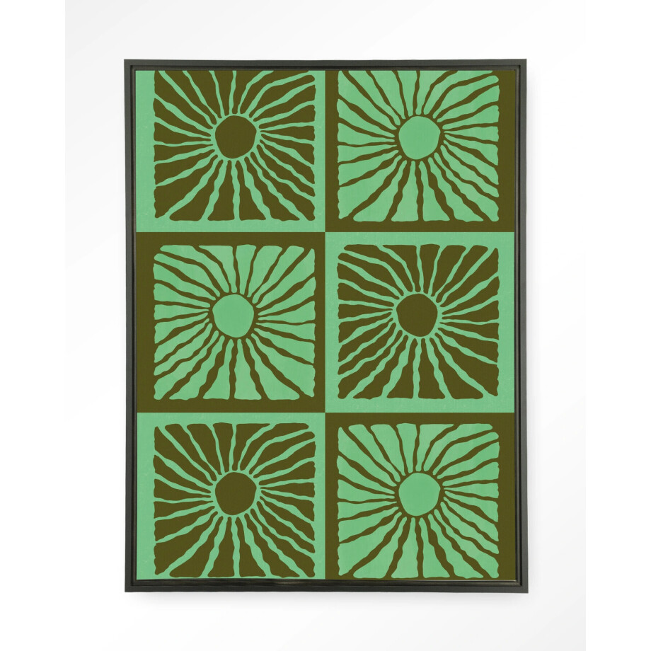 Urban Cotton Wandkleed 'Suns In Green' 145 x 190cm in Floating Frame - black afbeelding 