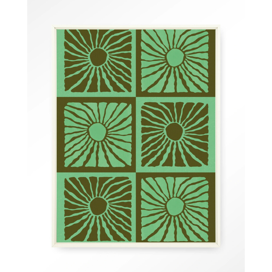 Urban Cotton Wandkleed 'Suns In Green' 80 x 110cm in Floating Frame - off white afbeelding 