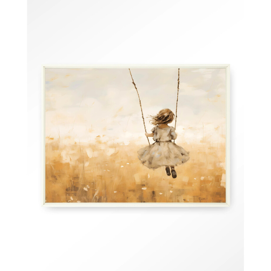 Urban Cotton Wandkleed 'Swinging Girl' 110 x 145cm in Floating Frame - off white afbeelding 
