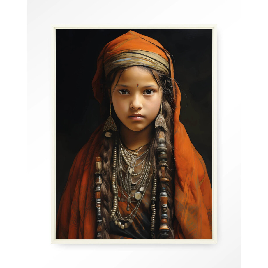 Urban Cotton Wandkleed 'Traditional Girl' 80 x 110cm in Floating Frame - off white afbeelding 