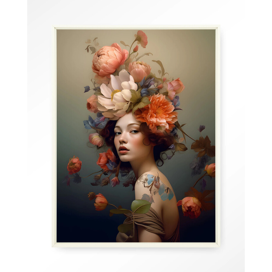 Urban Cotton Wandkleed 'Vintage Flower Girl' 145 x 190cm in Floating Frame - off white afbeelding 