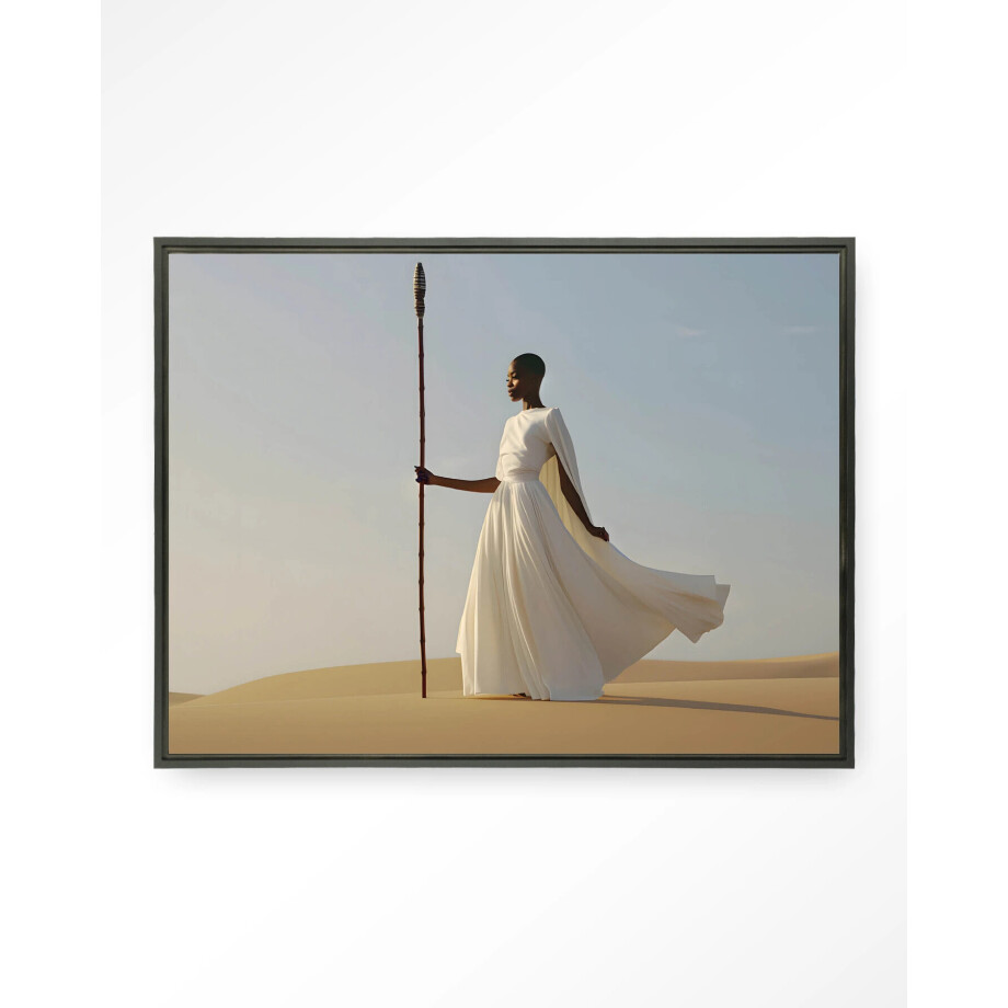 Urban Cotton Wandkleed 'Warrior In White' 110 x 145cm in Floating Frame - black afbeelding 