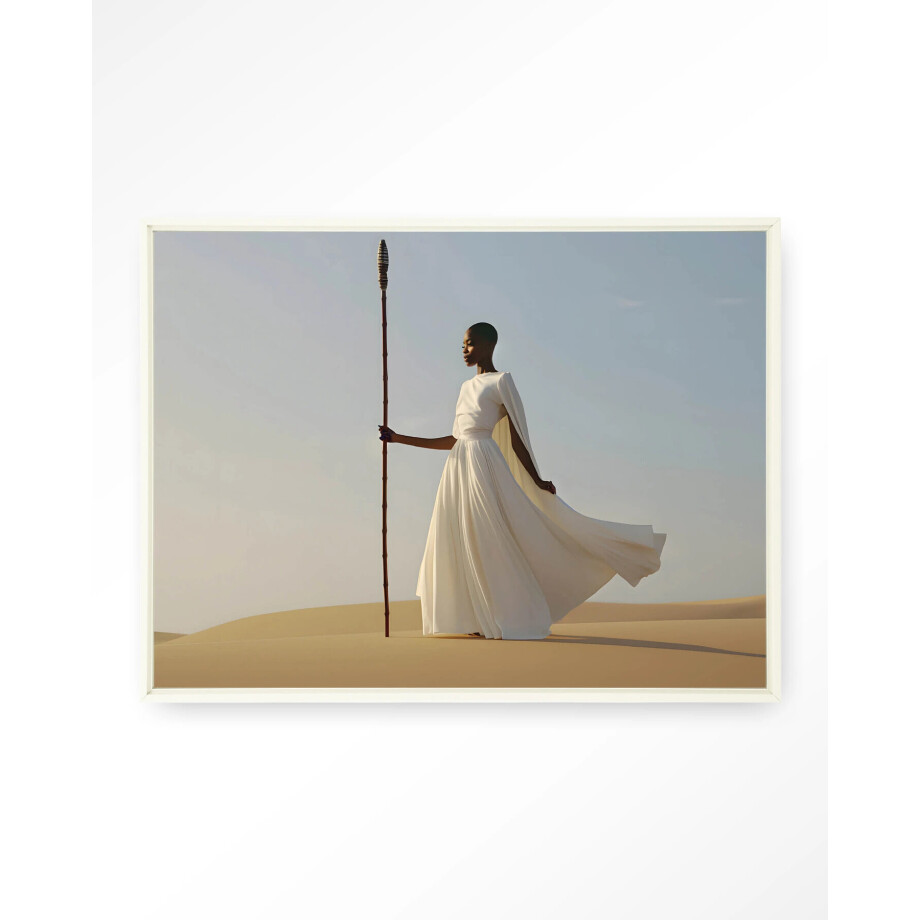 Urban Cotton Wandkleed 'Warrior In White' 80 x 110cm in Floating Frame - off white afbeelding 