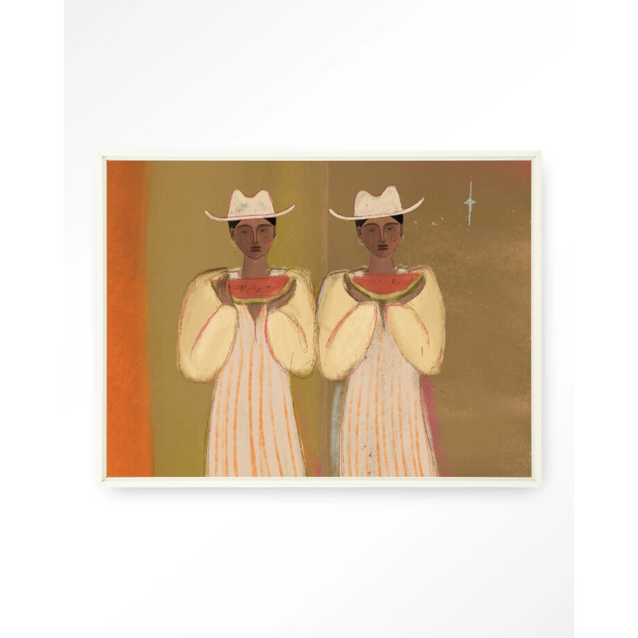 Urban Cotton Wandkleed 'Watermelon Girl' 110 x 145cm in Floating Frame - off white afbeelding 