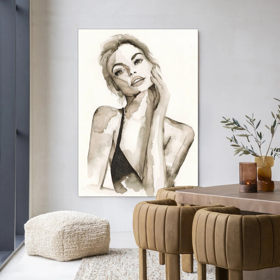 Urban Cotton Wandkleed 'A Woman's Face' 110 x 145cm in Frame - black afbeelding 