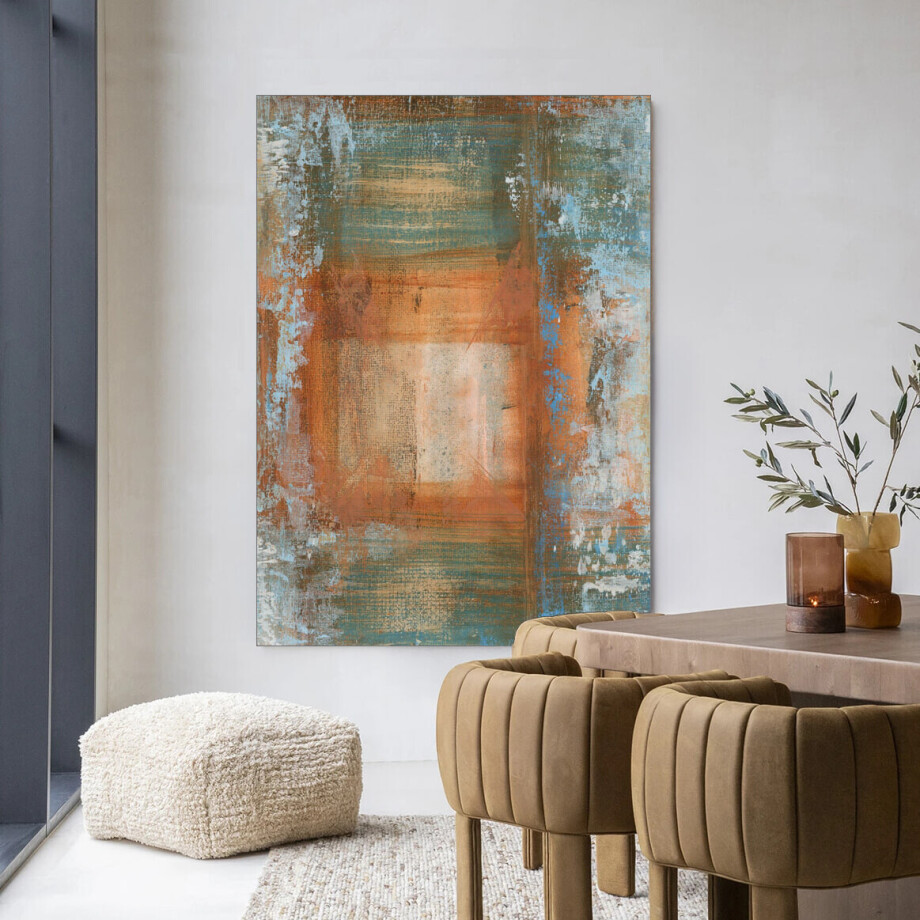Urban Cotton Wandkleed 'Blue Ocker Abstract 1' 80 x 110cm in Frame - black afbeelding 