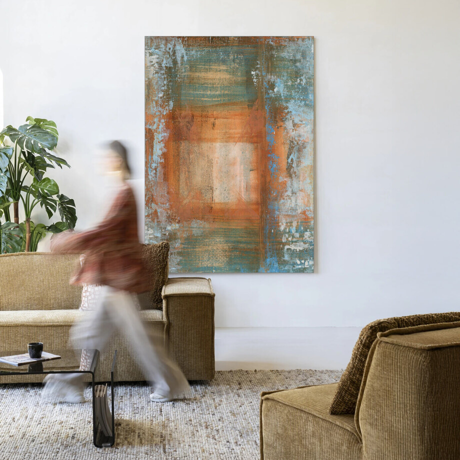 Urban Cotton Wandkleed 'Blue Ocker Abstract 1' 110 x 145cm in Frame - black Urban Cotton Wandkleed 'Blue Ocker Abstract 1' 110 x 145cm in Frame - black afbeelding