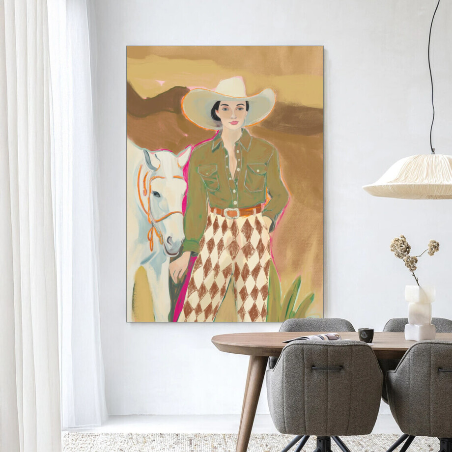 Urban Cotton Wandkleed 'Cowgirl 3' 80 x 110cm in Frame - black afbeelding 