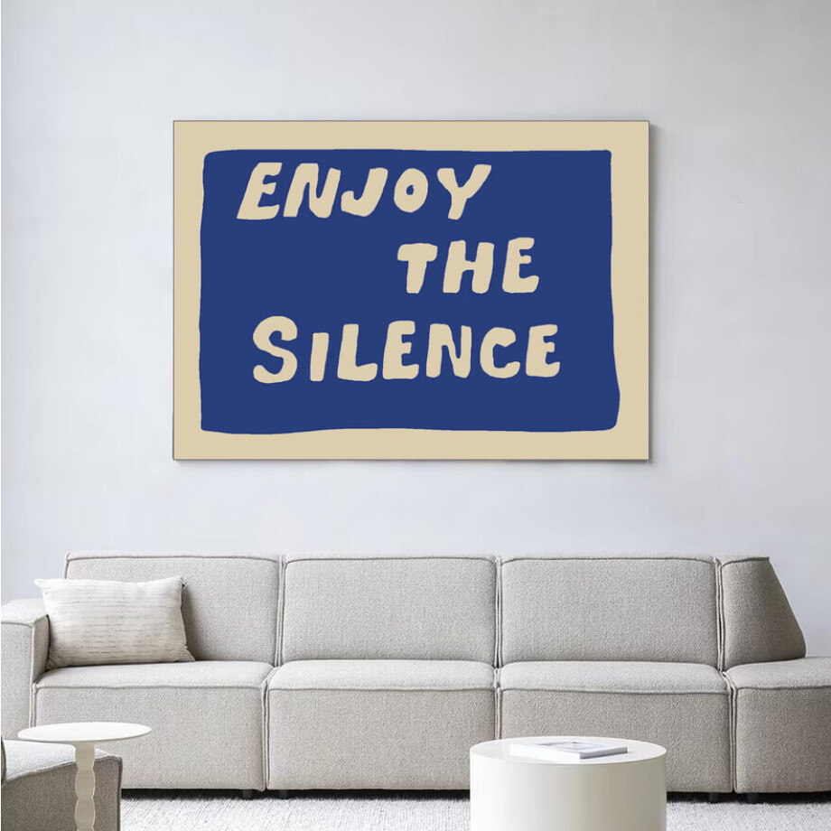 Urban Cotton Wandkleed 'Enjoy The Silence Blue' 145 x 190cm in Frame - black afbeelding 