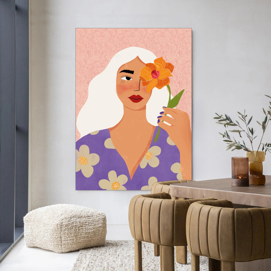 Urban Cotton Wandkleed 'Flower Girly' 145 x 190cm in Frame - black afbeelding 