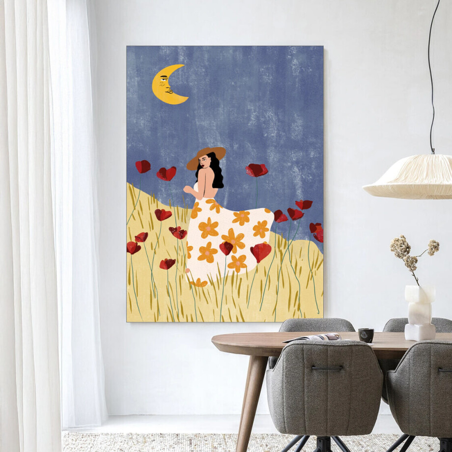 Urban Cotton Wandkleed 'Girl In A Poppyfield' 80 x 110cm in Frame - black afbeelding 