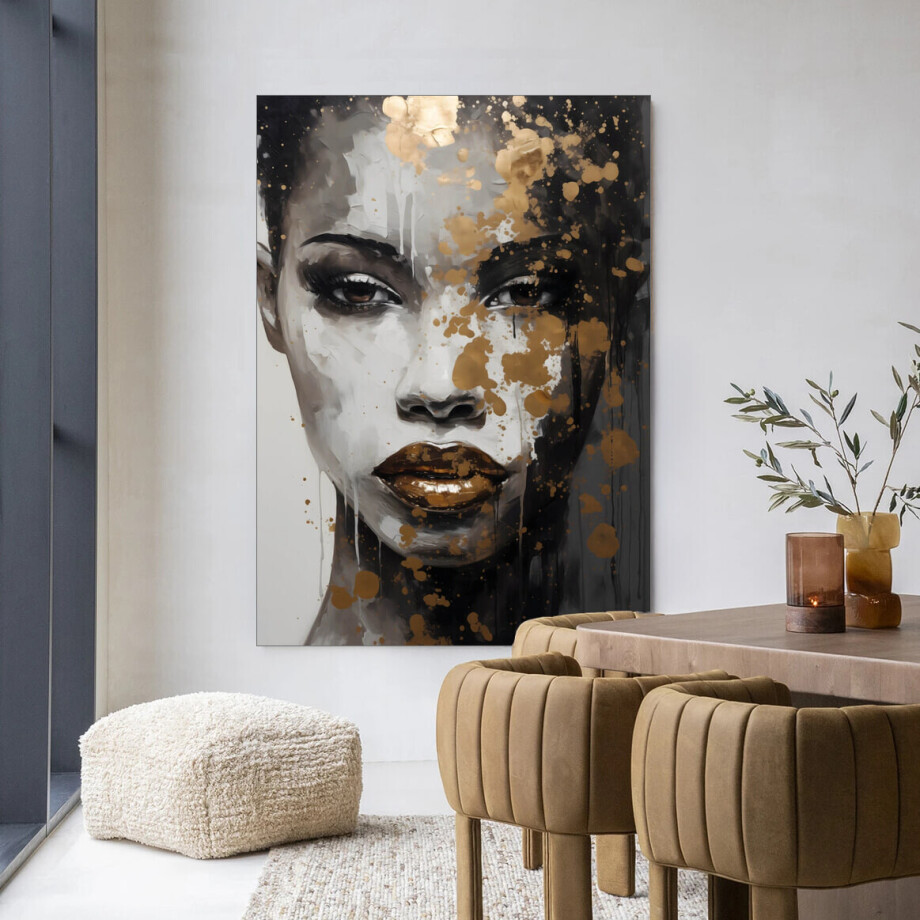 Urban Cotton Wandkleed 'Golden Girl' 110 x 145cm in Frame - black afbeelding 