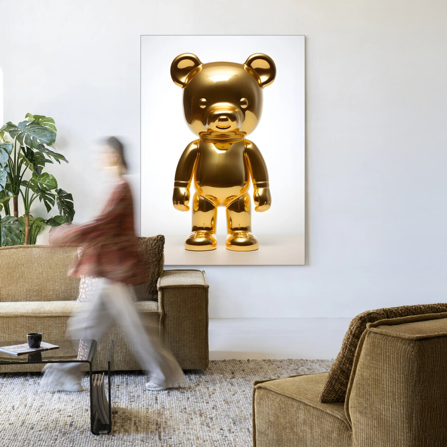 Urban Cotton Wandkleed 'Golden Teddybear' 145 x 190cm in Frame - black afbeelding 