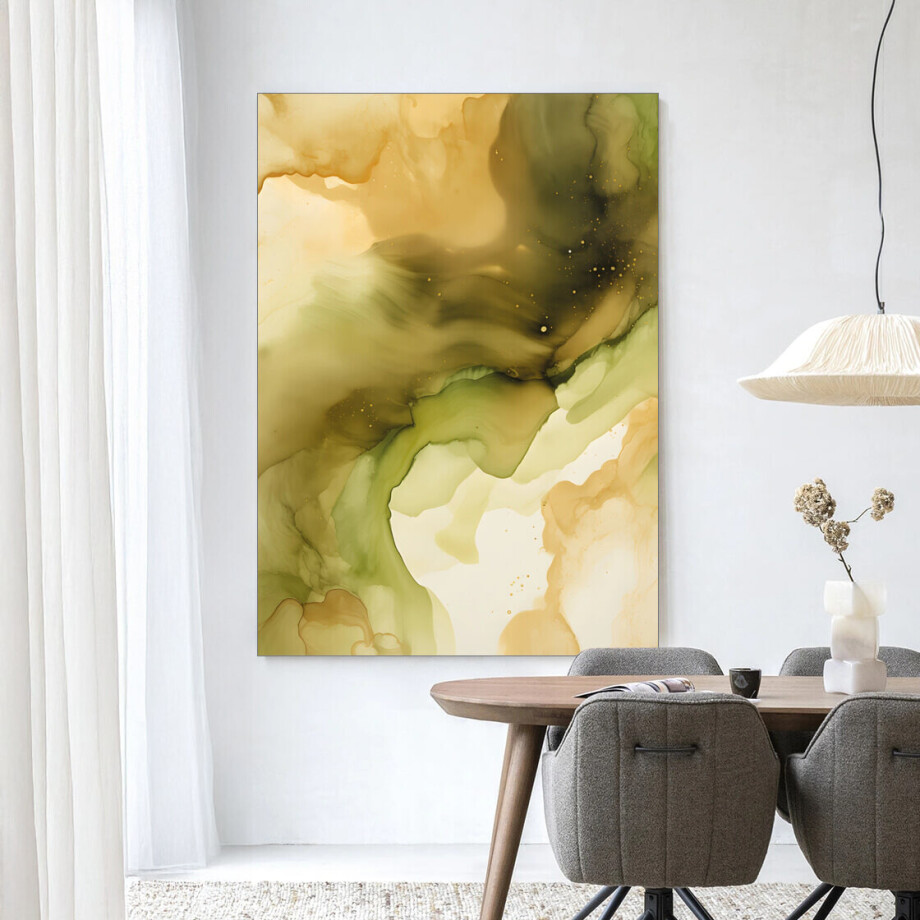 Urban Cotton Wandkleed 'Green Flow' 80 x 110cm in Frame - black afbeelding 