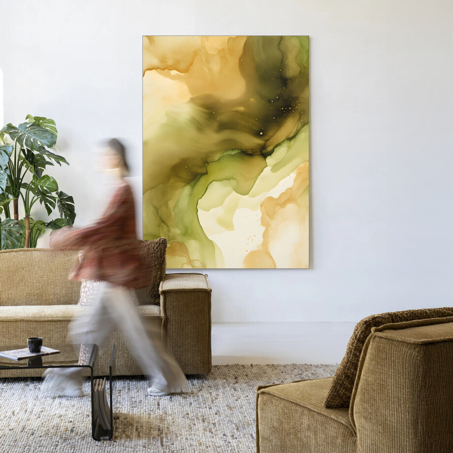 Urban Cotton Wandkleed 'Green Flow' 145 x 190cm in Frame - black afbeelding 