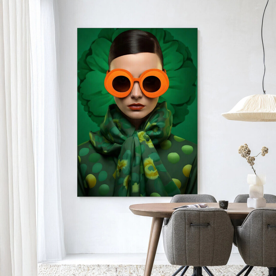 Urban Cotton Wandkleed 'Green Flower' 110 x 145cm in Frame - black afbeelding 