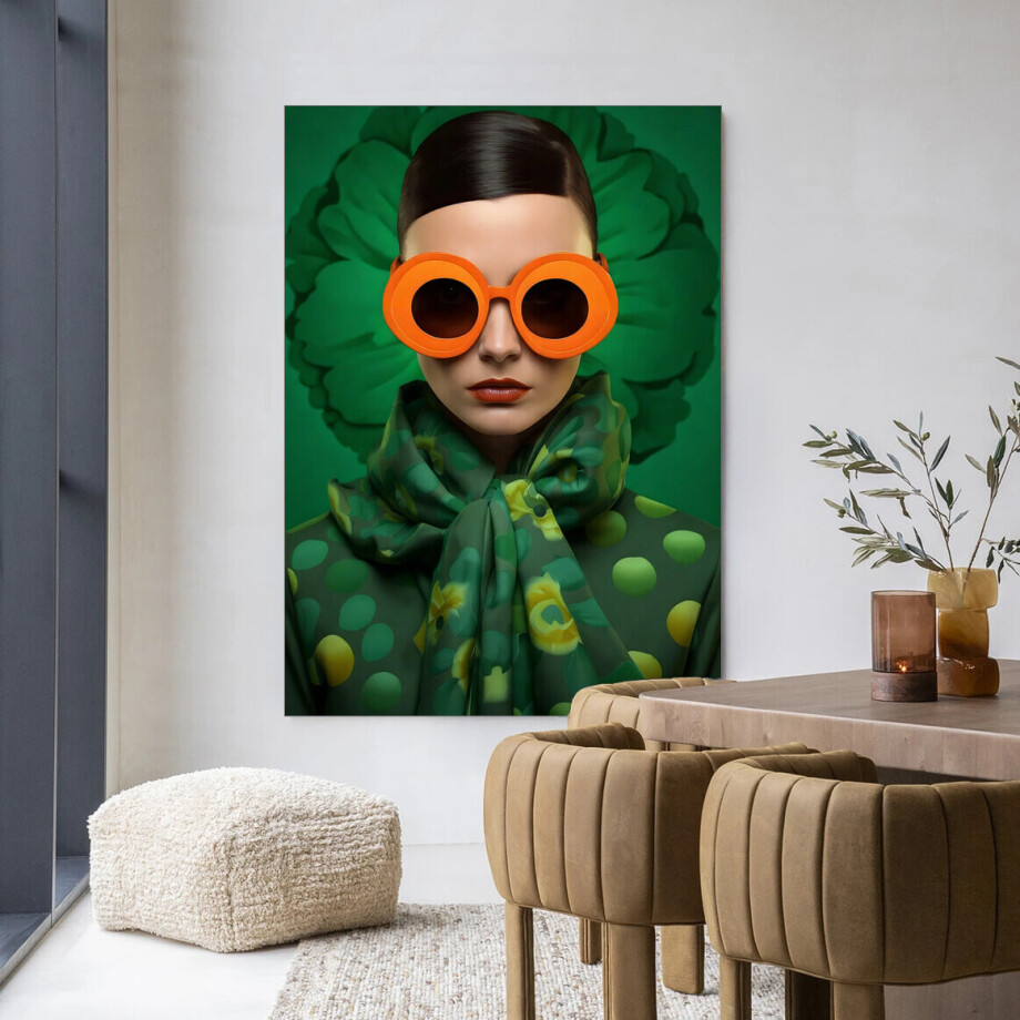 Urban Cotton Wandkleed 'Green Flower' 80 x 110cm in Frame - black afbeelding 