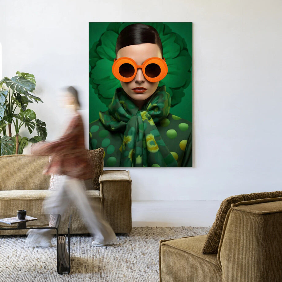 Urban Cotton Wandkleed 'Green Flower' 145 x 190cm in Frame - black afbeelding 