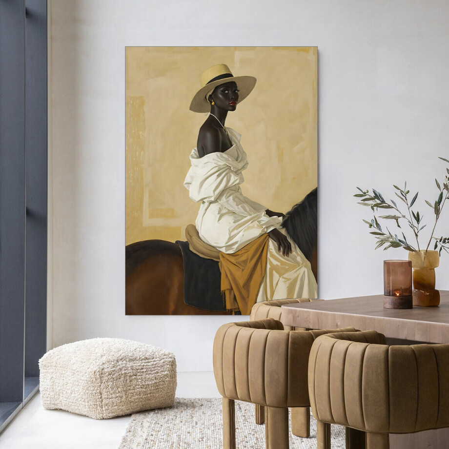 Urban Cotton Wandkleed 'Horseriding Lady' 110 x 145cm in Frame - black afbeelding 