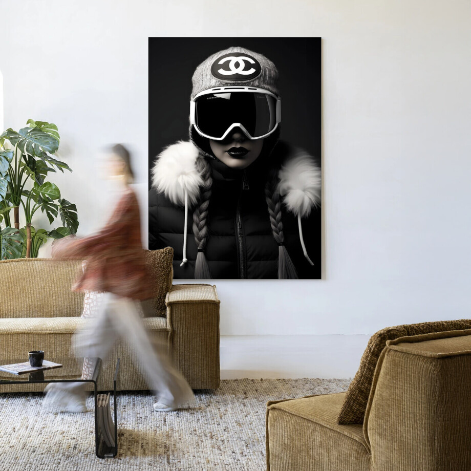 Urban Cotton Wandkleed 'Luxury Snow Girl' 110 x 145cm in Frame - black afbeelding 