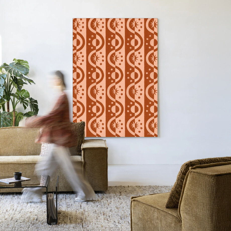 Urban Cotton Wandkleed 'Moon BlockPrint' 80 x 110cm in Frame - black afbeelding 