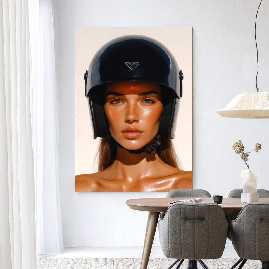 Urban Cotton Wandkleed 'Prada Helmet' 80 x 110cm in Frame - black afbeelding 