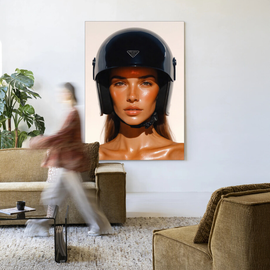 Urban Cotton Wandkleed 'Prada Helmet' 145 x 190cm in Frame - black afbeelding 
