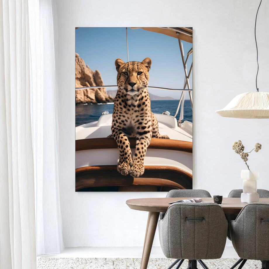 Urban Cotton Wandkleed 'Sailboat Cheetah' 145 x 190cm in Frame - black afbeelding 