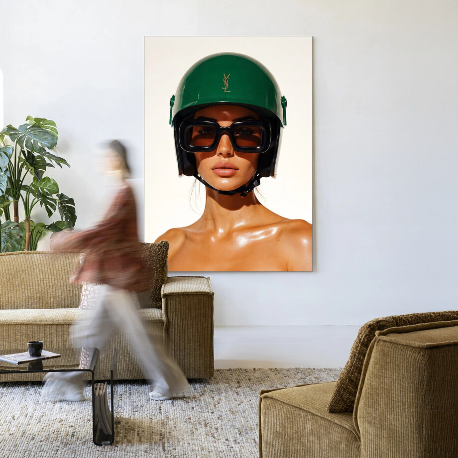 Urban Cotton Wandkleed 'Saint Laurent Helmet' 80 x 110cm in Frame - black afbeelding 